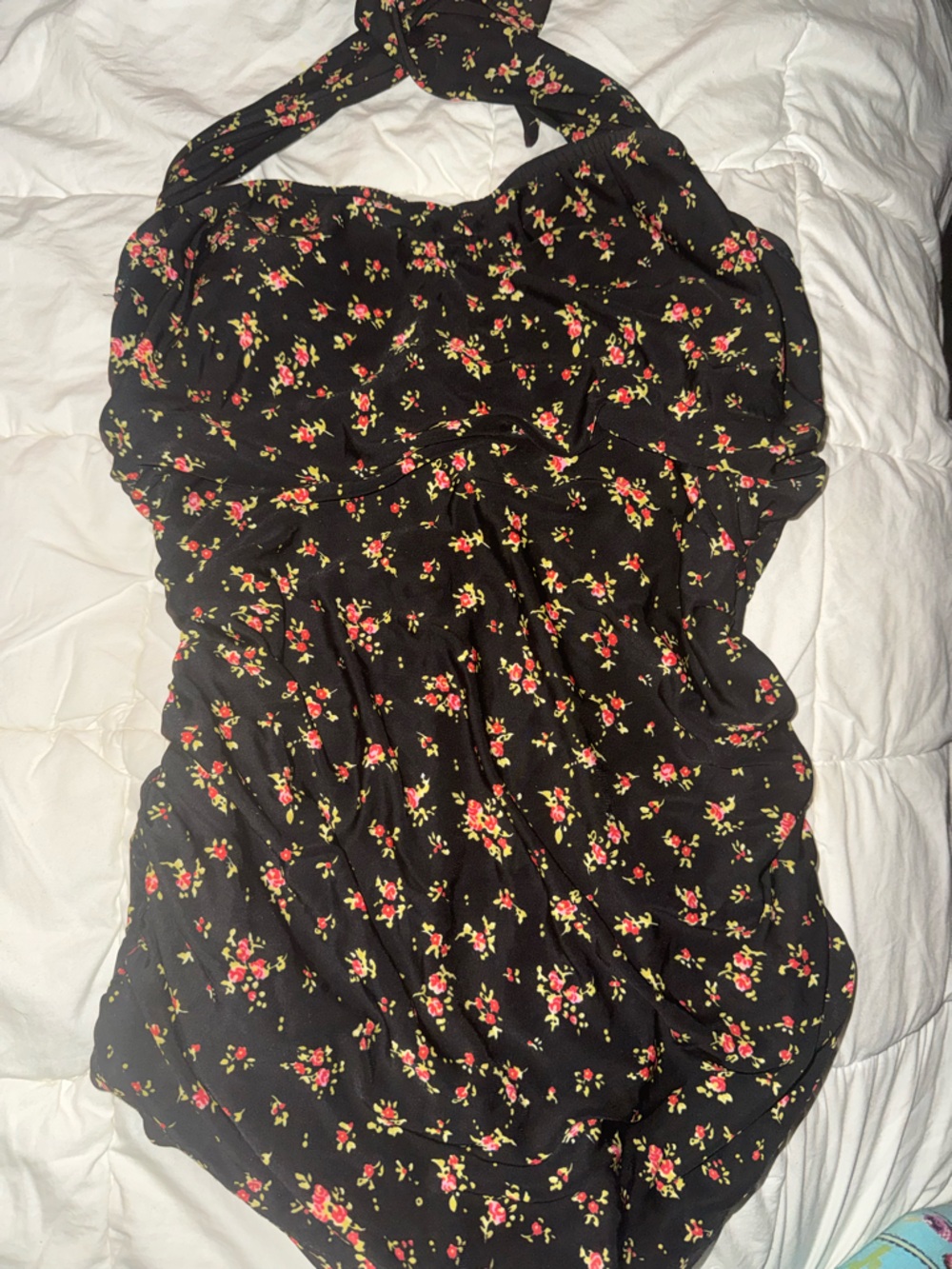 Black Floral Halter One-Piece Swimwear